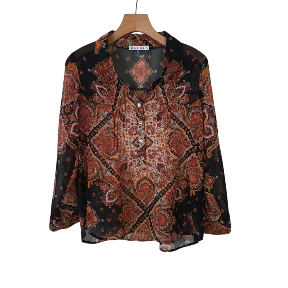 Figueroa & Flower Tunic Babydoll Paisley Boho Top Festival Peasant‎ Size PM
